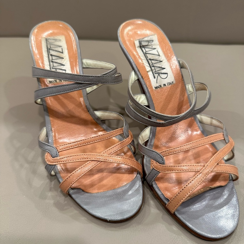 Peach and Silver Strappy High-Heel Sandals - Picture 2 of 7